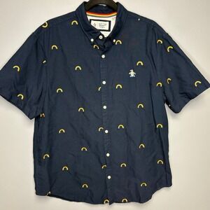 Original Penguin Mens Rainbow Pride Navy Blue Button Up Short Sleeve Shirt XL